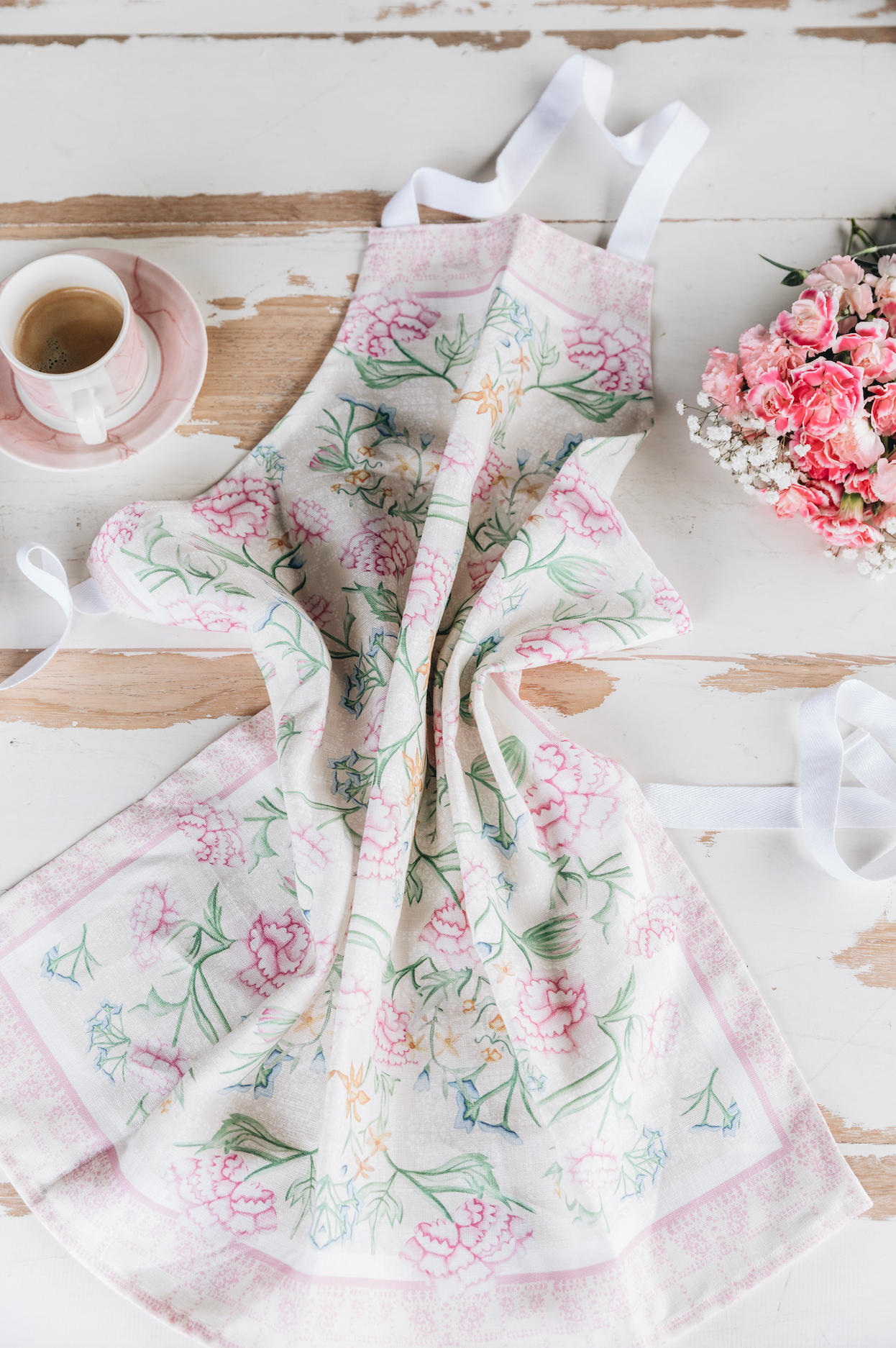 Organic Linen Pink Peonia Apron