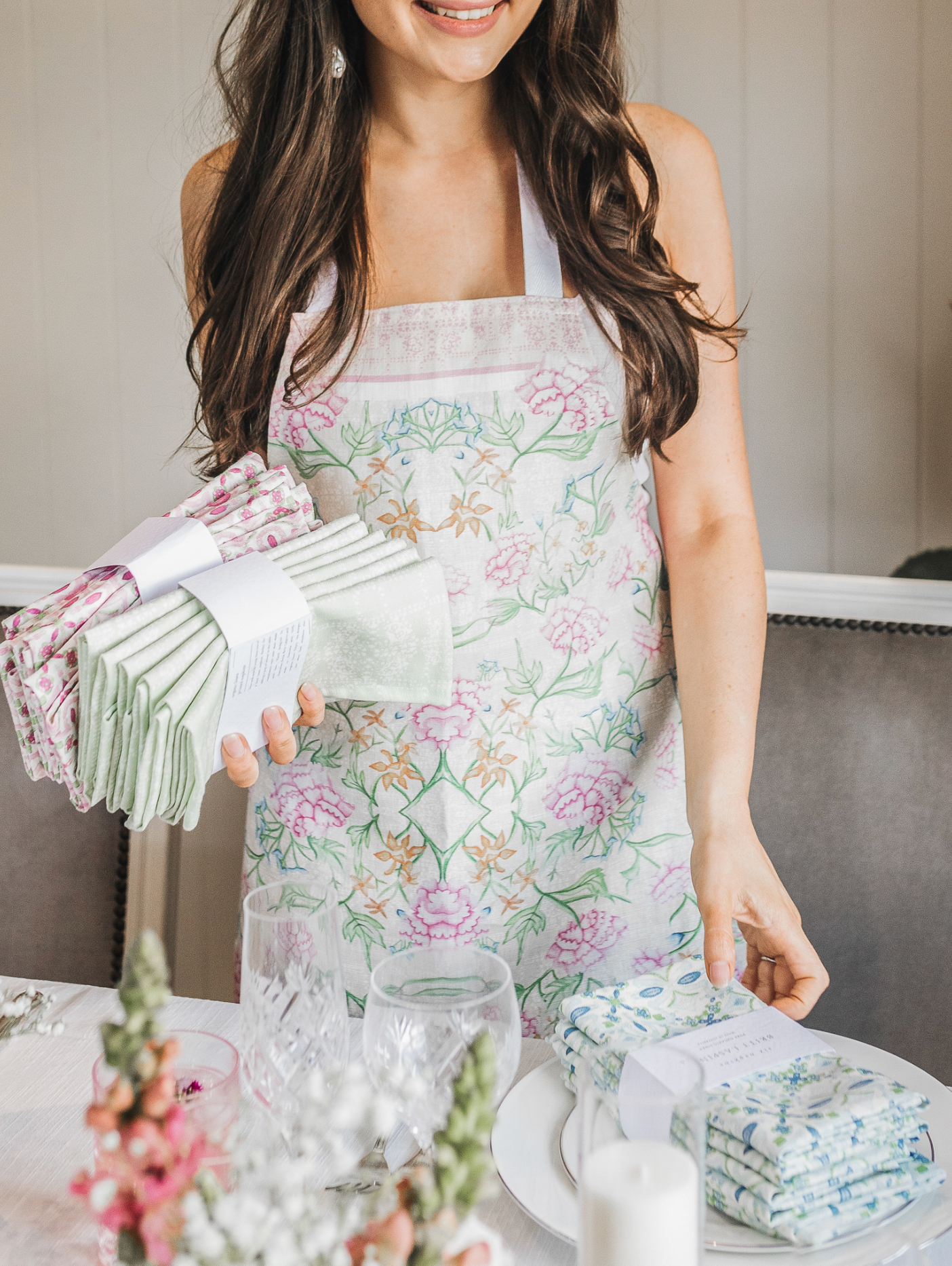 Organic Linen Pink Peonia Apron