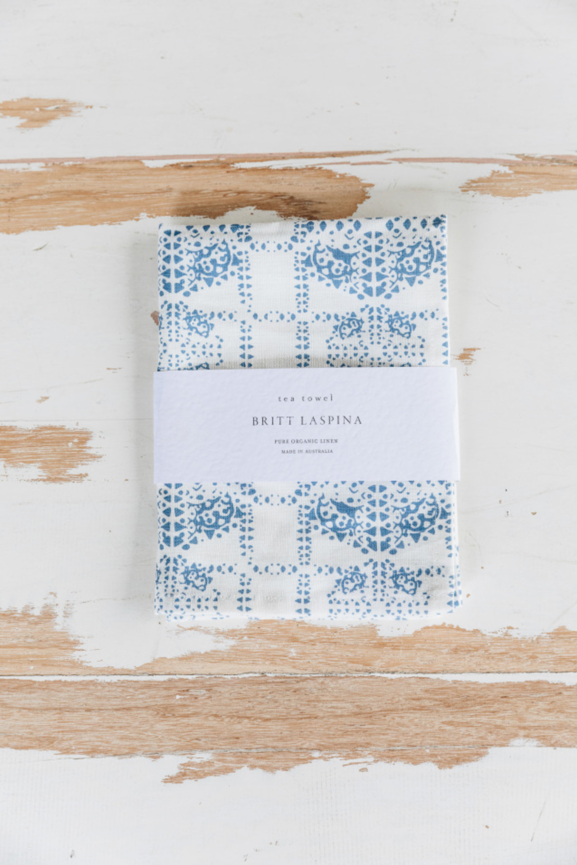 Navy Geo Organic Linen Tea Towel