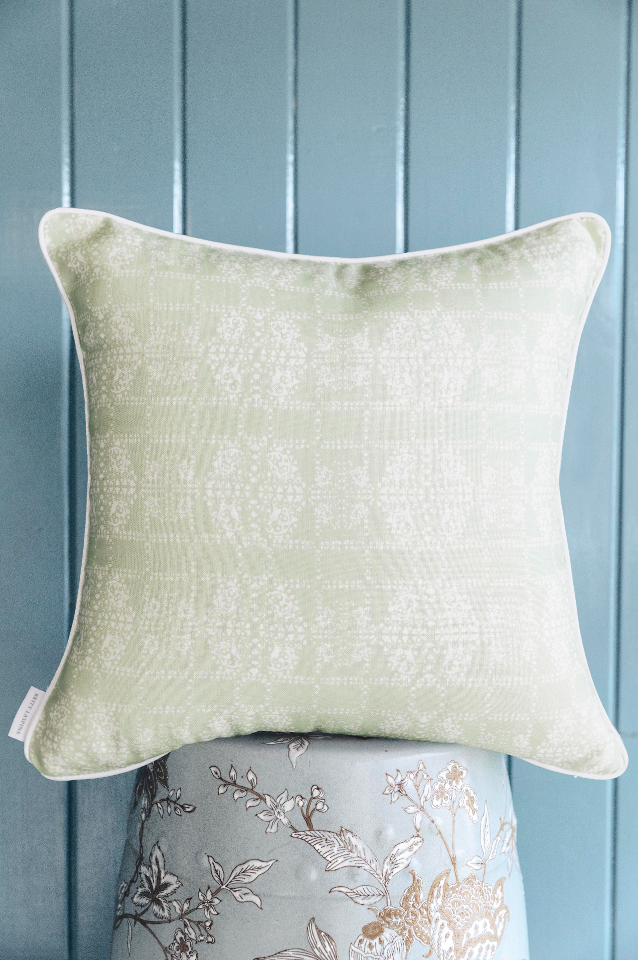 Pistachio Geo Organic Linen Cushion