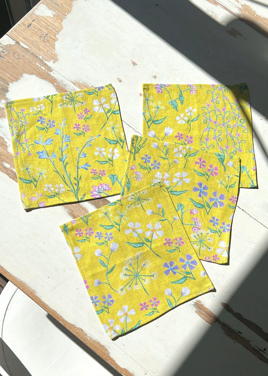 Yellow Ditsy Linen Napkins - Set of 4