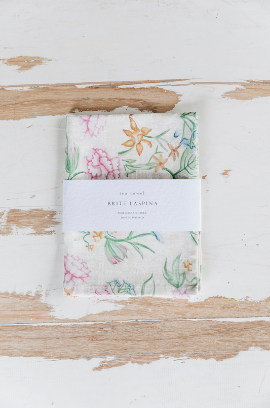 Pink Peonia Organic Linen Tea Towel