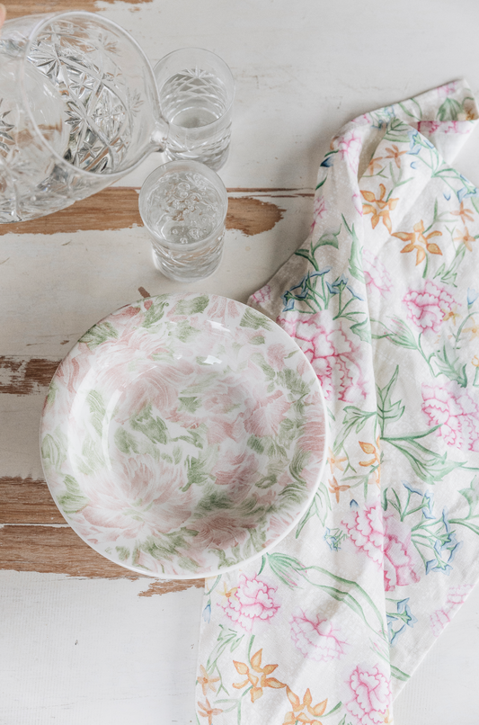 Pink Peonia Organic Linen Tea Towel