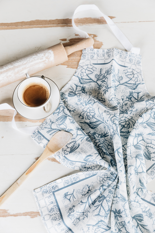 Organic Linen Navy Peonia Apron