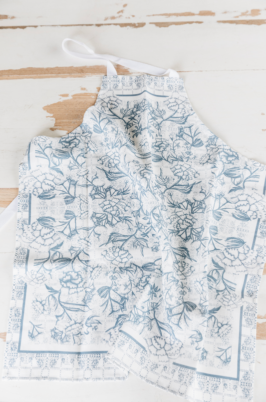 Organic Linen Navy Peonia Apron