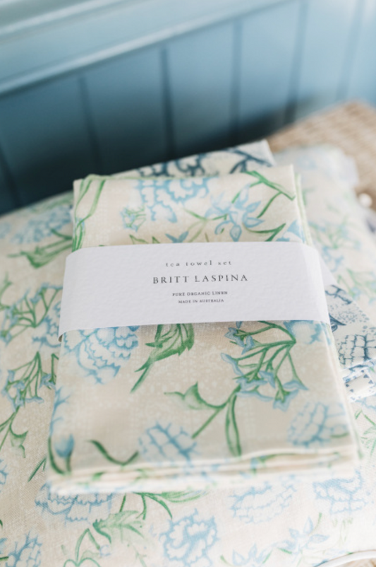Blue Peonia Organic Linen Tea Towel
